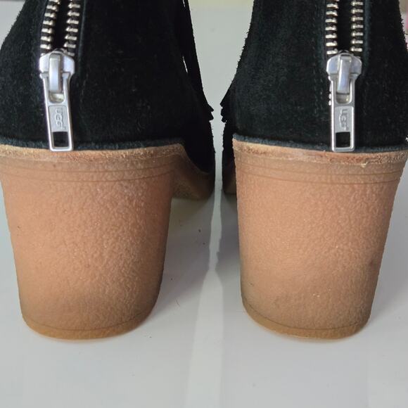 UGG Corin Black Suede Tassel and Bow Chunky Block Heel Ankle Booties, Size 8 - Picture 7 of 14